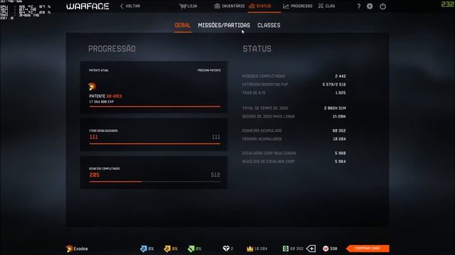 Warface - Minha conta - ARSENAL / STATS / DESAFIOS By: Exodos