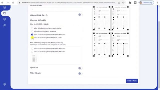 Tải và in phiếu tô chấm offline trên Azota