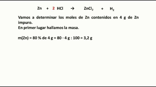 problema resuelto de reactivo limitante Zn y HCl