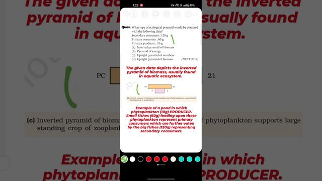 MCQs For NEET, Ecosystem, Pyramids of Biomass in Aquatic Ecosystem, Biology Class 12th PYQs Solved.