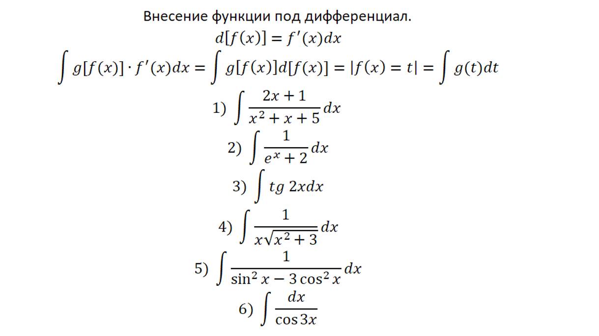 Интегрирование-3.Внесение функции под дифференциал-2