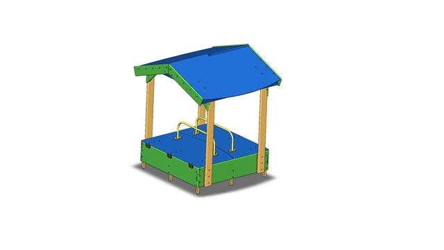 Песочница с крышей и крышками скругленными