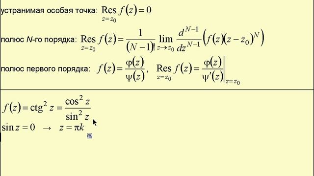 Теория вычетов: вычеты, вычисление интегралов по замкнутому контуру
