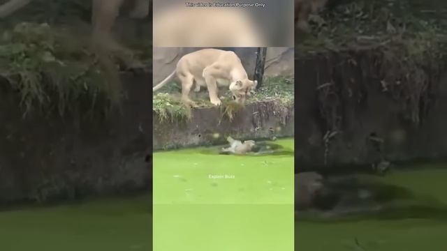 Lioness Rescues Cubs from Drowning #shortsvideo