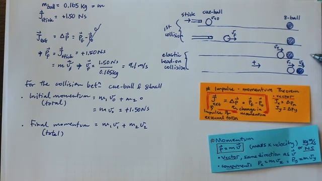 Pool balls in a head-on collision -- a physics problem about momentum and impulse