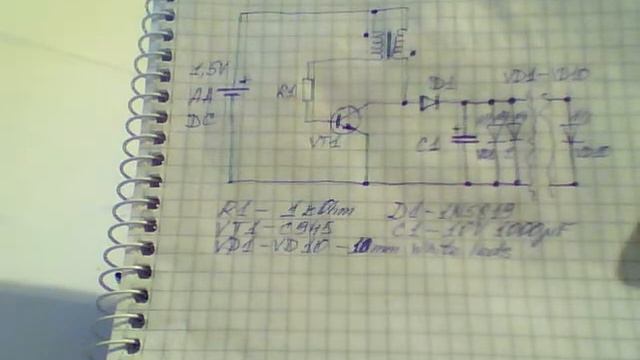 Simple 1.5V 10 leds Joule Thief circuit