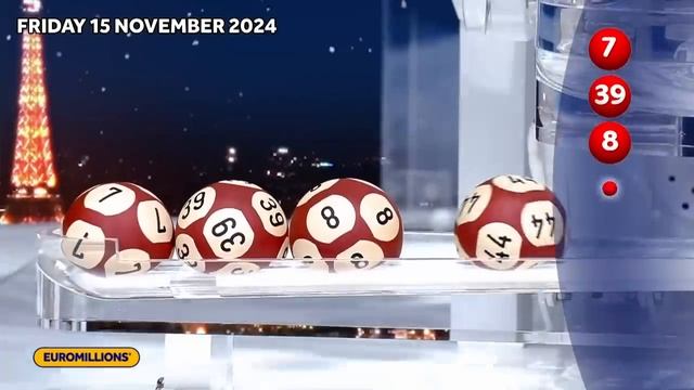 The National Lottery EuroMillions draw results from Friday 15 November 2024.