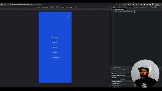 Улучшенное мобильное меню в Bricks Builder открывается под заголовком закрывается при нажатии