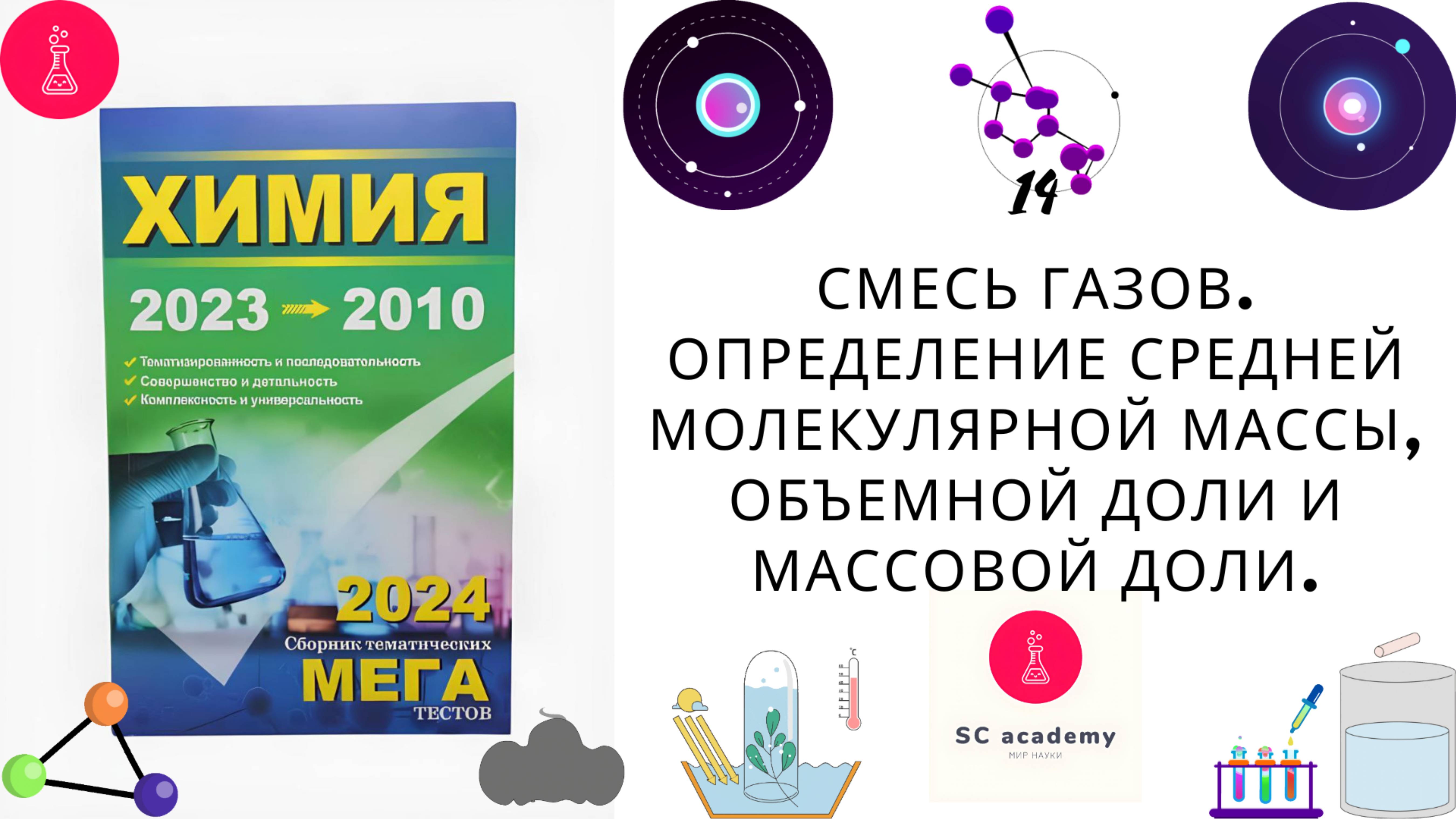 Смесь газов. Определение средней молекулярной массы, объемной доли и массовой доли. Решение 14-й гл.