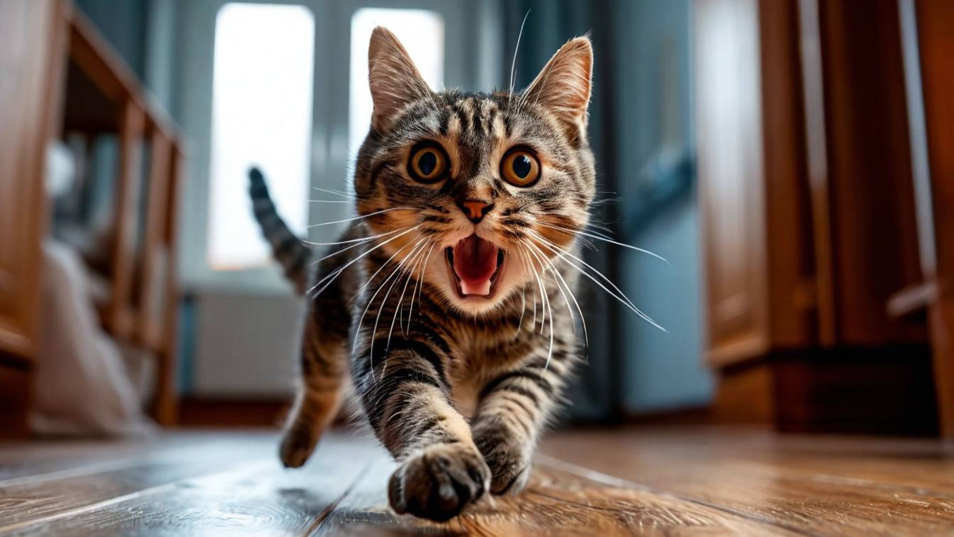 Нашкодивший кот скрывается от наказания)