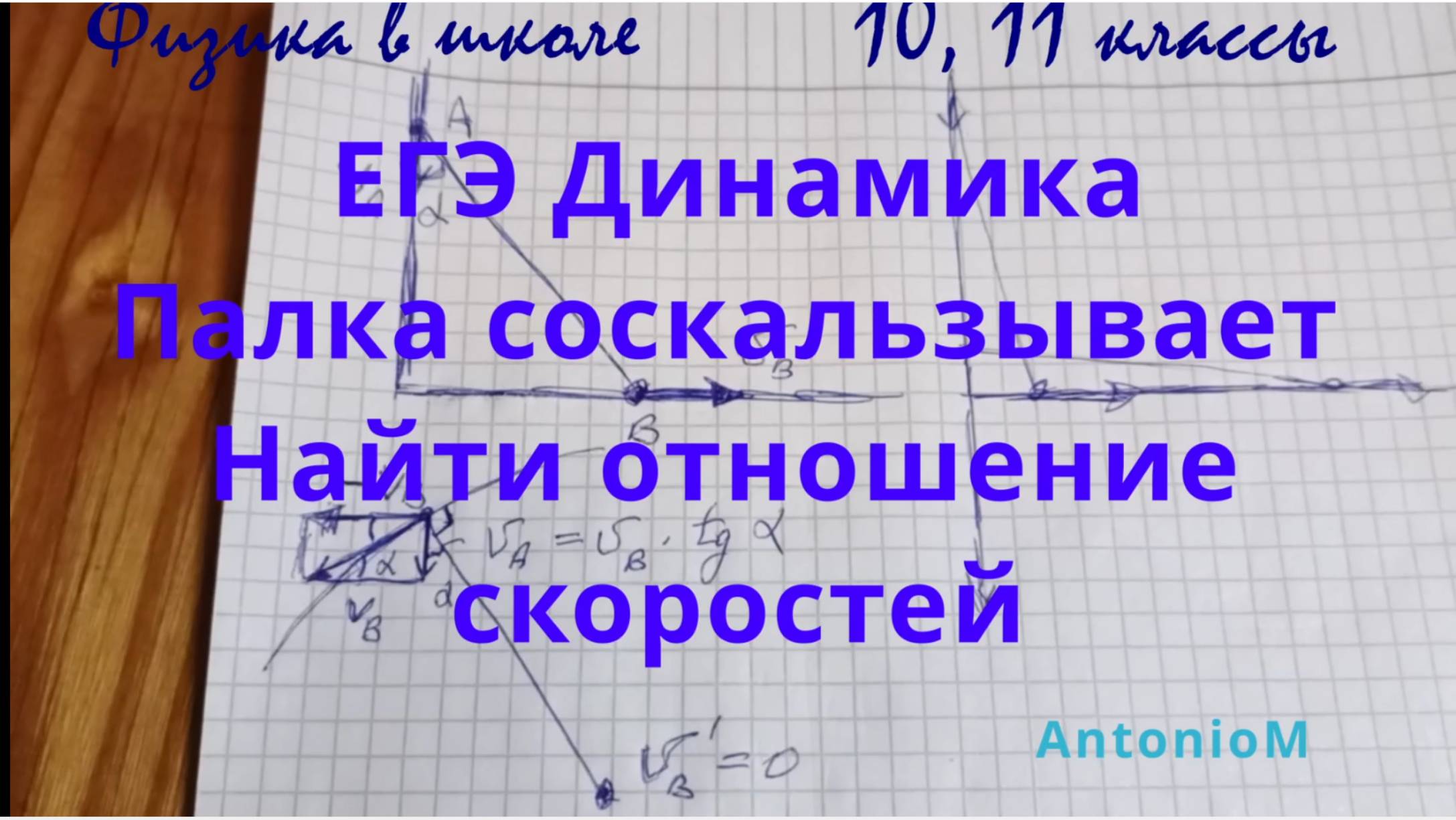 ЕГЭ Динамика Палка соскальзывает Найти отношение скоростей