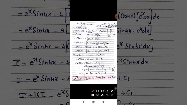 Integration by parts example e^x Sin4x