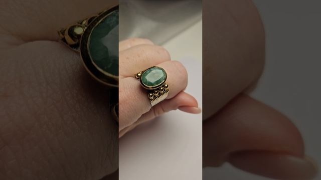 Кольцо с камнем берилл (изумруд), Индия, размер 19 💍