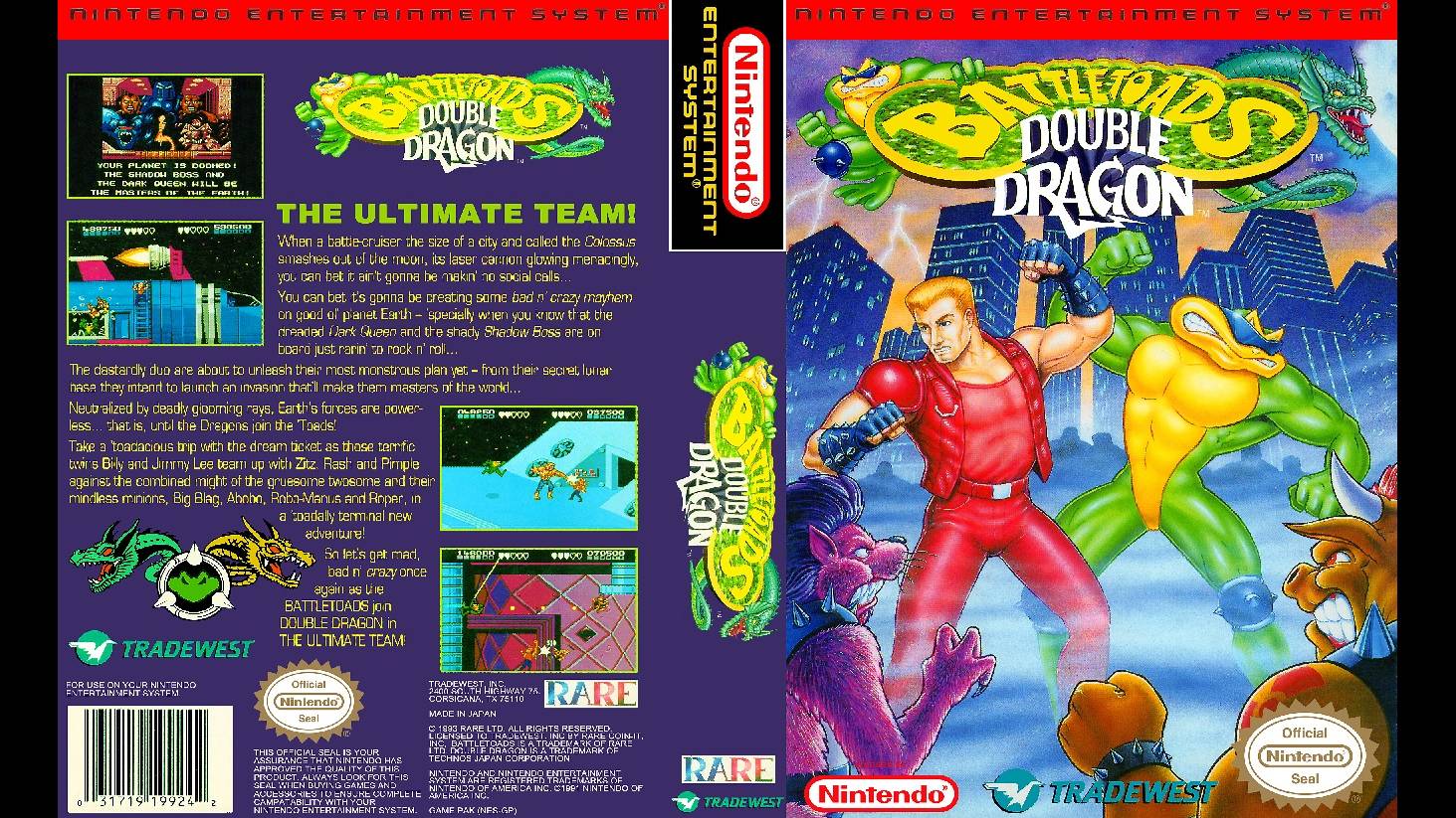 BATTLETOADS & DOUBLE DRAGON: THE ULTIMATE TEAM. RARE. 1993. NES