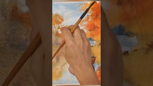 Осень, ноябрь.. Природа раскрашивает серые дни Акварель, процесс работы над картиной