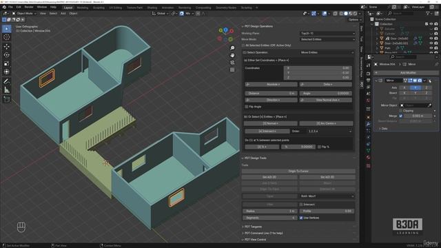 10 - Modeling the External Area - 5 -Using the Mirror Modifier