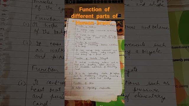 Function of  different  parts of Human brain...class 10th...biology notes