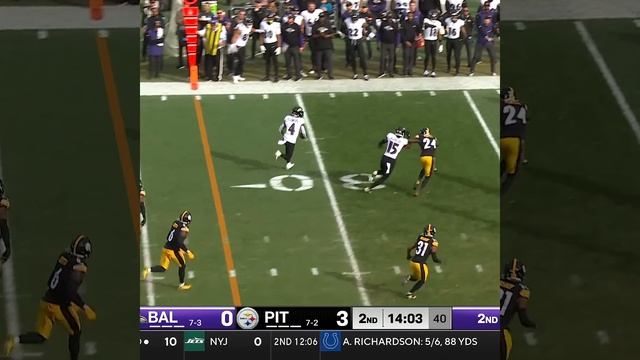 Zay Flowers catches for a 23-yard Gain vs. Pittsburgh Steelers