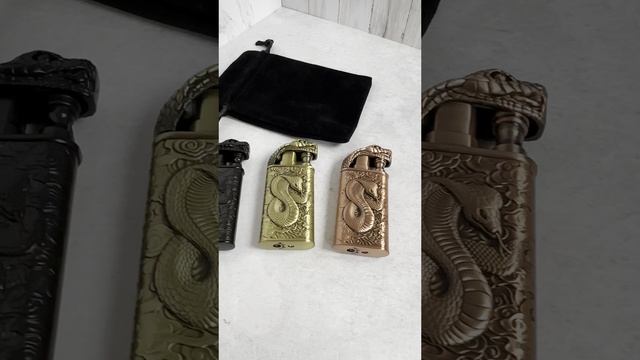 Пьезозажигалка змея "Кобра", двойное пламя, античная бронза