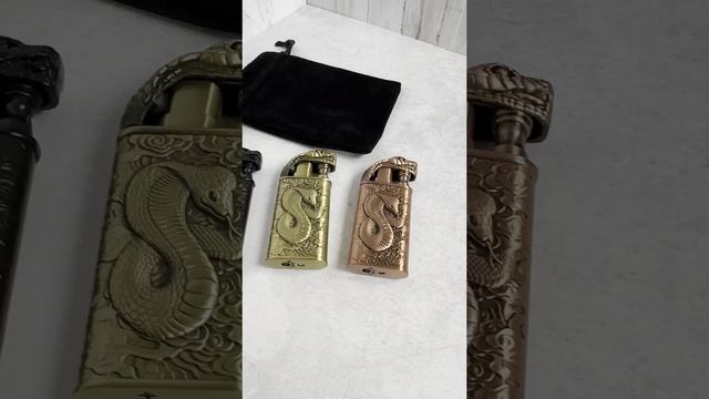 Пьезозажигалка змея "Кобра", двойное пламя, черная