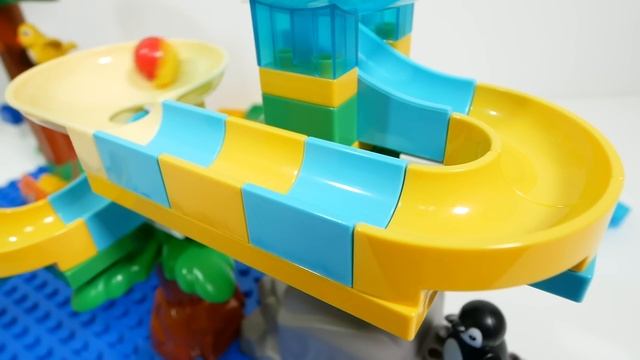 Веселая горка Building Block ☆ Конструктор лего Marble Run ASMR - «Акула и корабль»