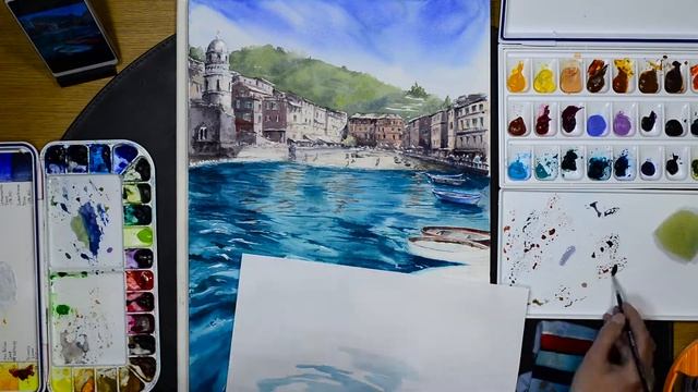 Лодки на побережье Италии. Sunny Italy in watercolor.