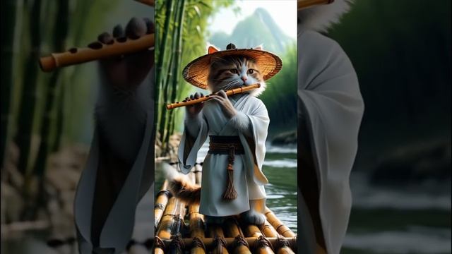 Кот играет на флейте