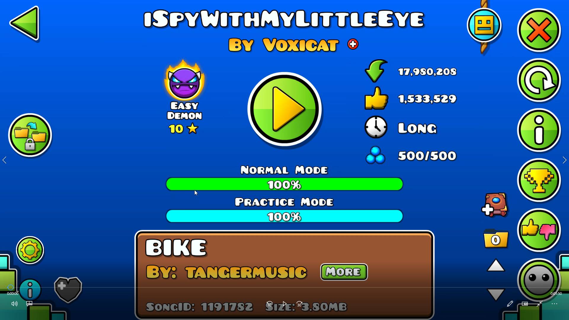 ISPYWITHMYLITTLEEYE - 100% by Voxicat| Geometry Dash