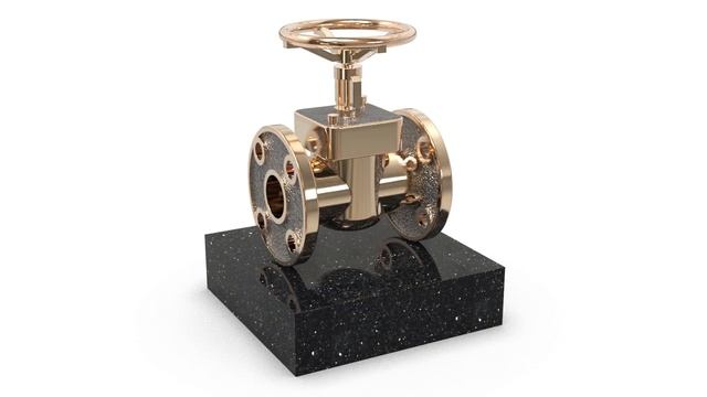 Масштабная копия задвижки из латуни на натуральном природном граните