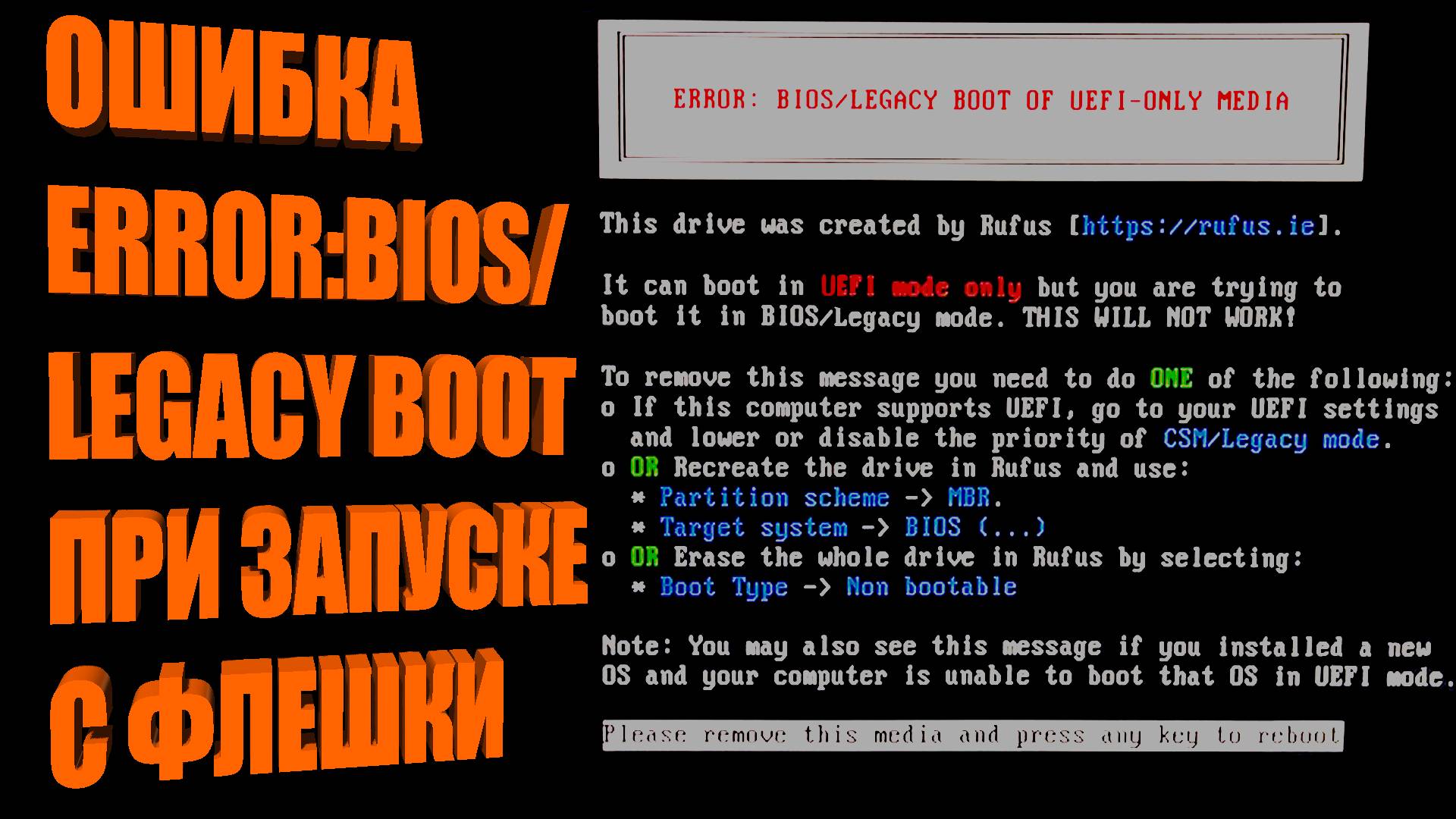 Что делать если ошибка ERROR: BIOS/LEGACY BOOT OF UEFI-ONLY MEDIA