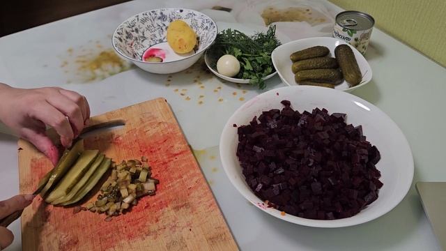 Винегрет, классический рецепт с солеными огурцами