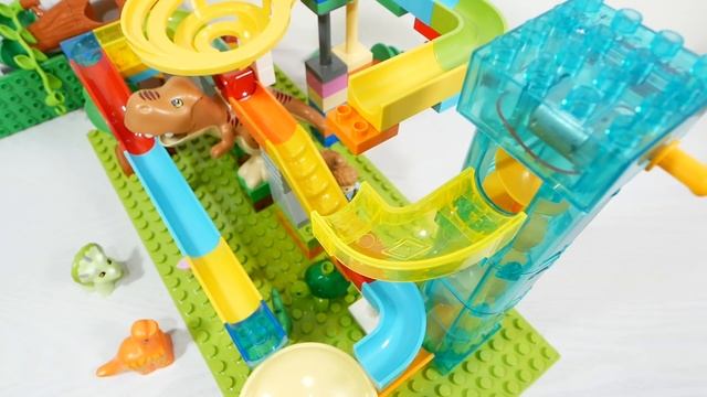 ВЕСЕЛЫЕ ГОРКИ ☆ КОнструктор Marble Run ASMR -  Динозавр T. Rex Трицератопс, Электрический спиральный
