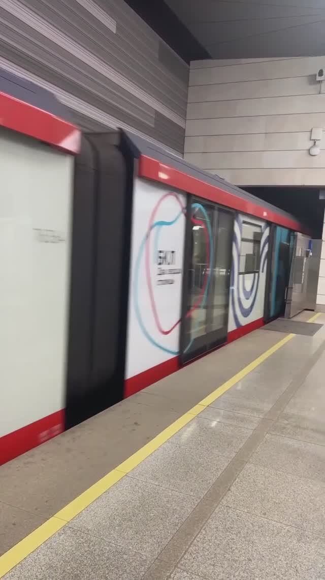 The Moscow metro train emerges from the tunnel
