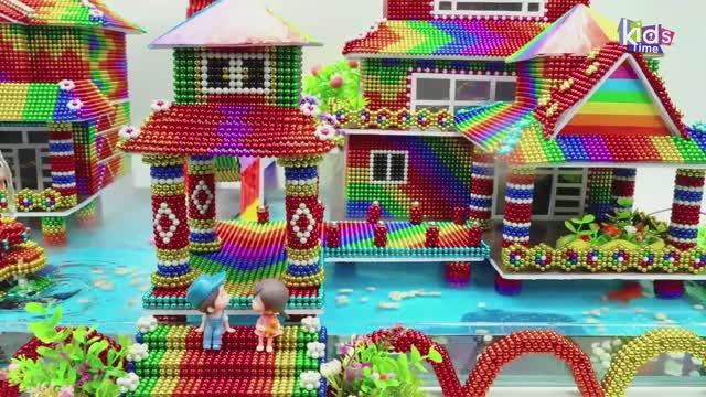 Японский дом с гигантским водяным колесом в центре  озера! Магнитные шарики - DIY