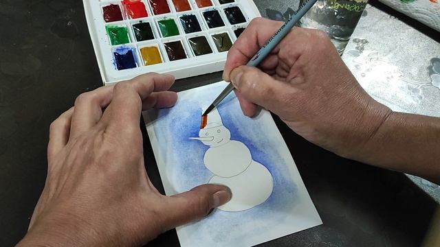 Зимняя магия на бумаге: Рисуем снеговика в технике акварельных эффектов| Country Lady Chronicles