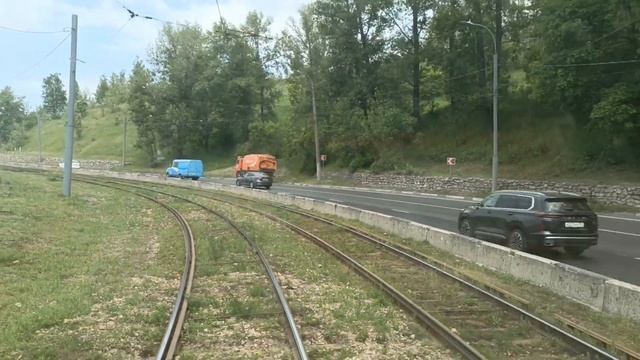 Нижегородский трамвай - вид из вагона на Окский съезд и Молитовский мост (03.06.2024)