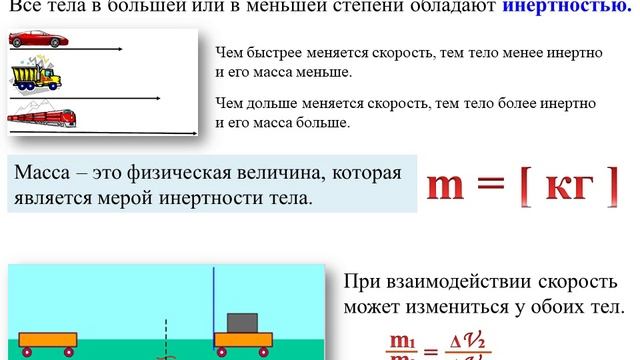 Взаимодействие тел. Инерция. Масса. Сила.