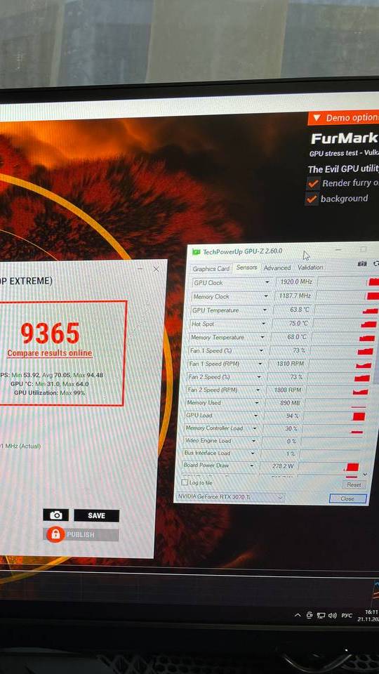 Asus RTX 3070 TI Tuf Gaming 8гб ТЕСТЫ (Синтетика)
