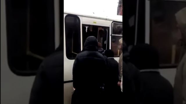 Люди у переполненного автобуса в городе Бор Нижегородская область