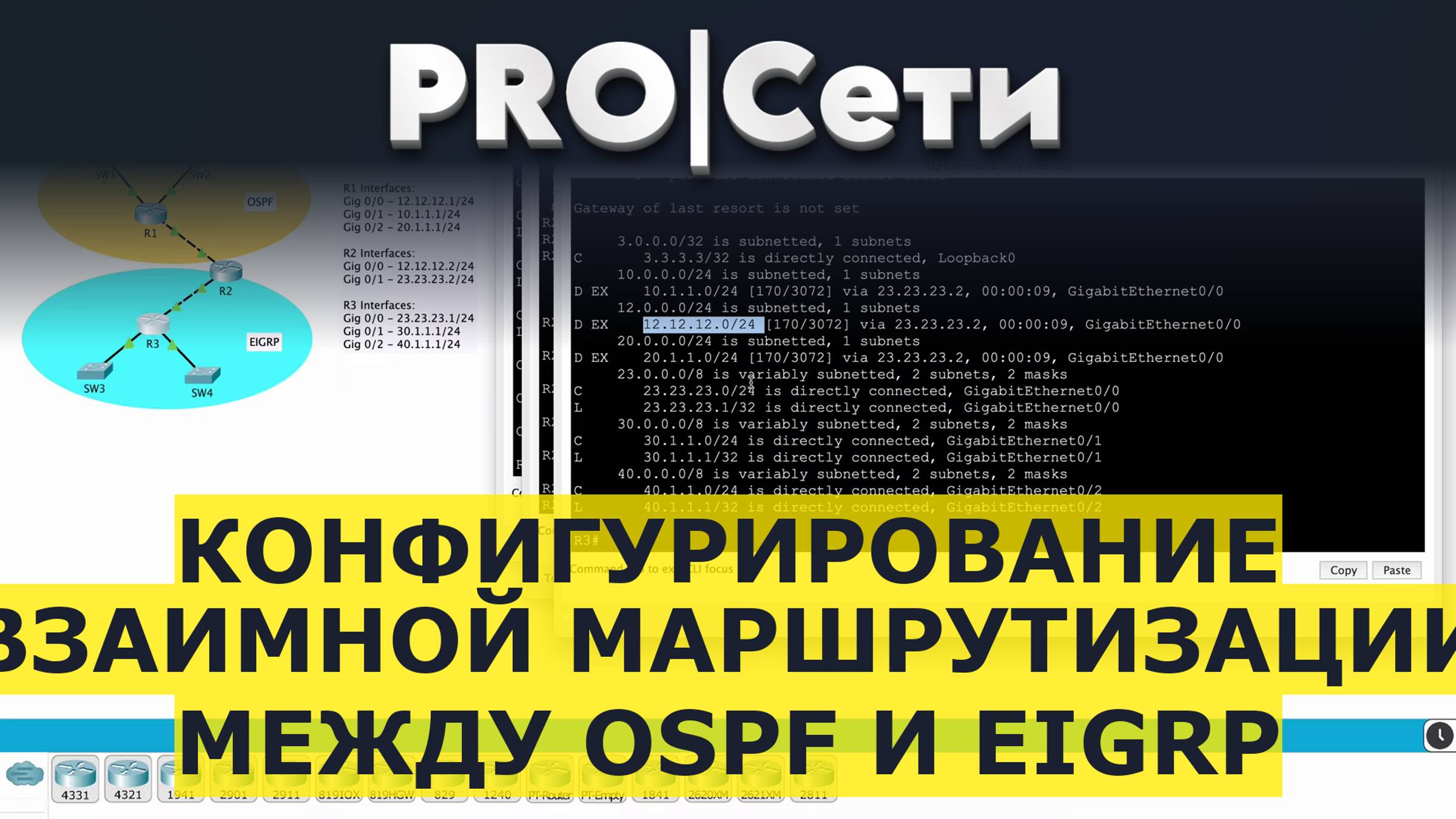 Конфигурирование взаимной маршрутизации между OSPF и EIGRP