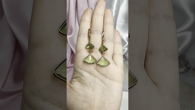 Серьги-подвески с зелеными треугольными цирконами, Xuping Jewelry