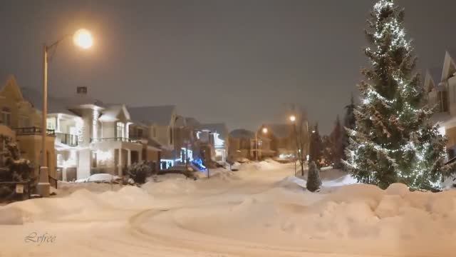 Ночной СНЕГОПАД и уютные дома в пригороде Торонто, Канада, Успокаивающий и расслабляющий звук снега