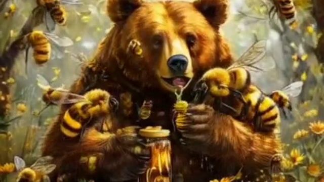 МИШКА И МЁД 🐻🍯(автор стихов и генерации видио Лидия Сальская Купаева)