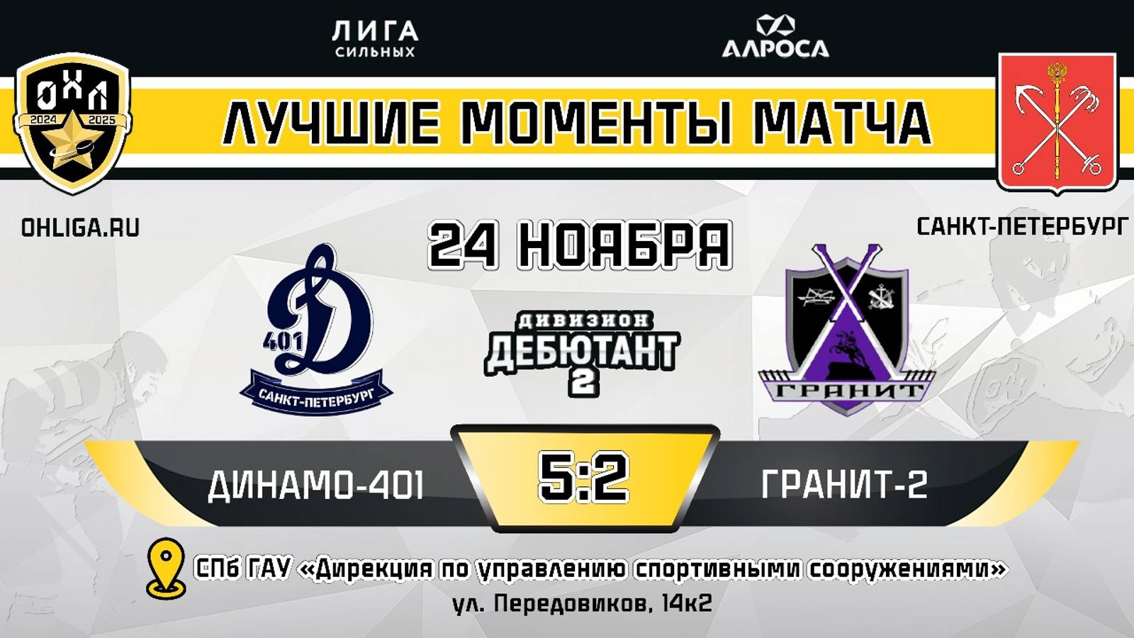ОБЗОР / ДИНАМО 401 - ГРАНИТ 2 / 24.11.24 / ОХЛ САНКТ-ПЕТЕРБУРГ / ДИВИЗИОН ДЕБЮТАНТ 2