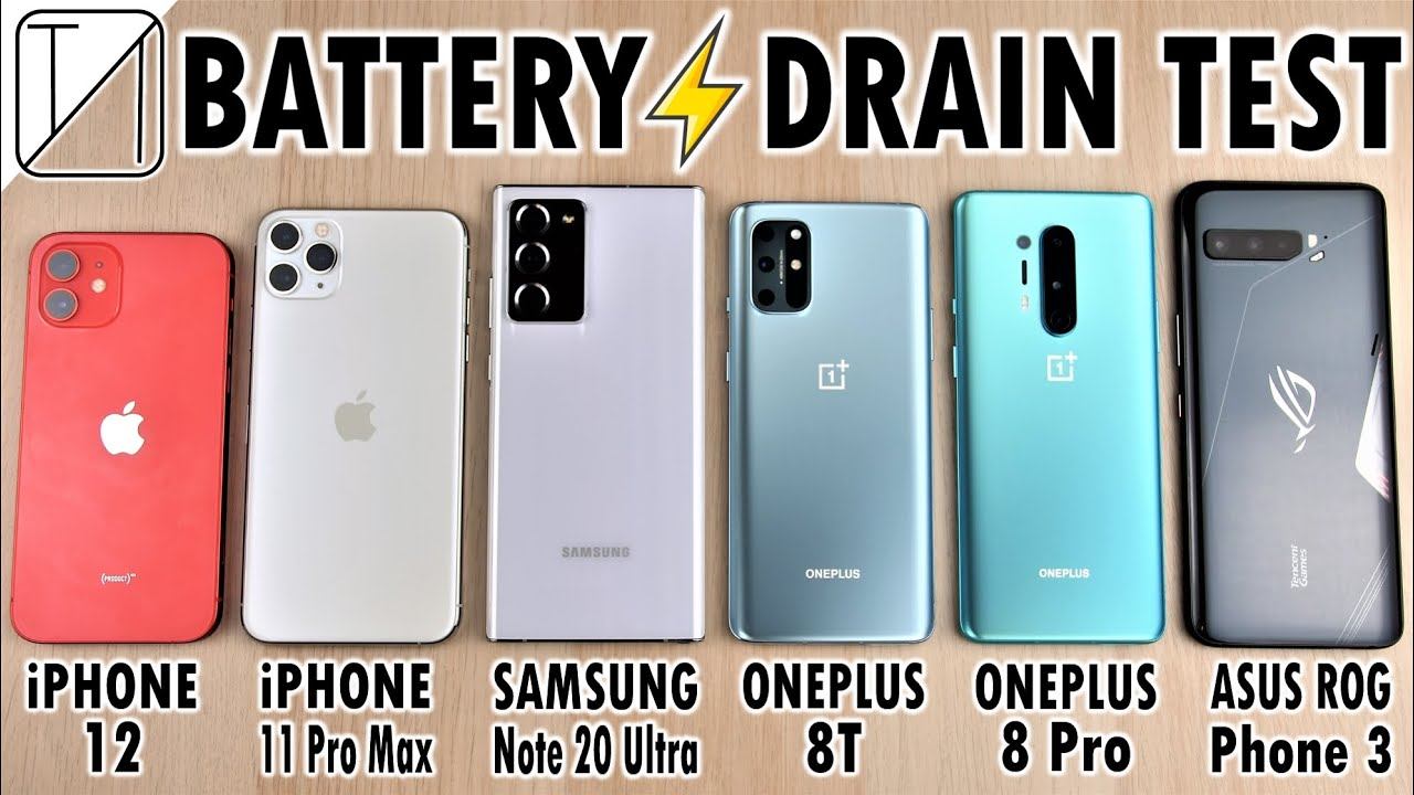 iPhone 12 vs iPhone 11 Pro Max / Note 20 Ultra / OnePlus 8T / 8 Pro / ROG 3 Battery Life DRAIN Test