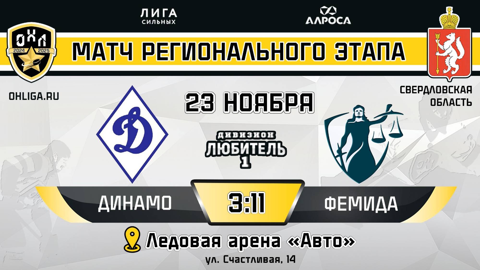 ОБЗОР / ДИНАМО - ФЕМИДА / 23.11.24 /  ОХЛ ЕКАТЕРИНБУРГ / ДИВИЗИОН ЛЮБИТЕЛЬ 1