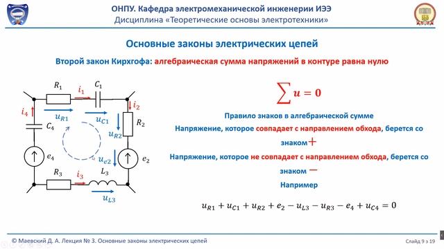 Лекция 010-3.  Основные законы электрических цепей - законы Кирхгофа