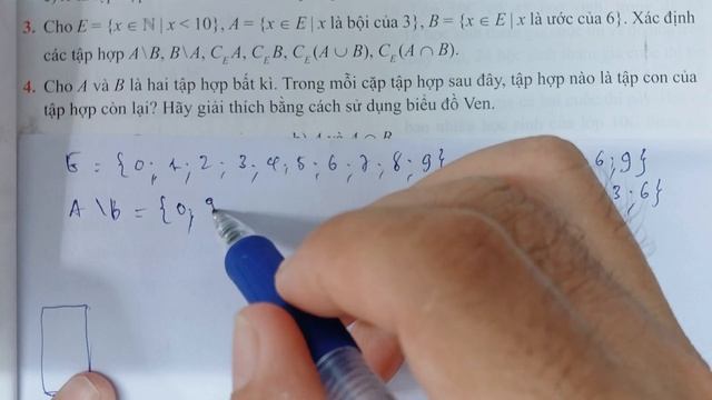 SGK toán lớp 10- Chân trời sáng tạo. Bài 3: Các phép toán trên tập hợp (Bài tập Tr25).