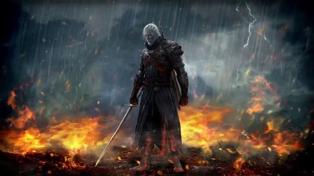 Ведьмак Дождь и Пламя | Witcher with Sword | Storm | Flames - Живые Обои