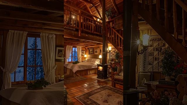 Sleep in a Cozy Snowy Cabin  Winter Ambience with Crackling Fireplace Sounds and Relaxing Snow